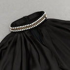 off-shoulder crystal halter maxi dress in black Flowering Girl