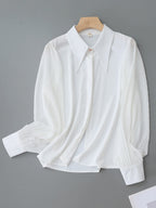 Oversized Point Collar Mixed Fabric Pleated Lantern Sleeve Satin Blouse Flowering Girl