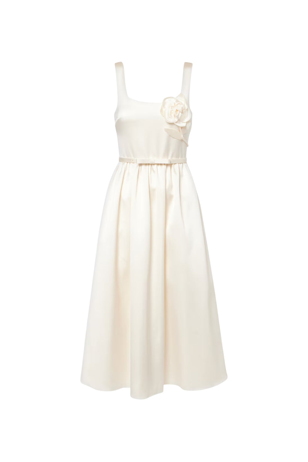 Polly Floral-Appliqué Satin Midi Dress In Ivory Flowering Girl