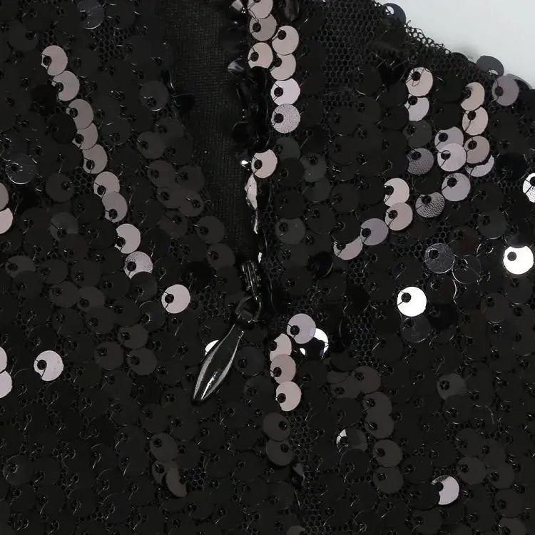Black Sequin One Shoulder Feather Mini Dress Flowering Girl
