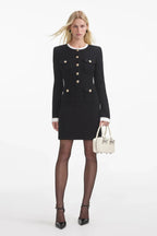 Black Knit Contrast Collar Mini Dress Flowering Girl