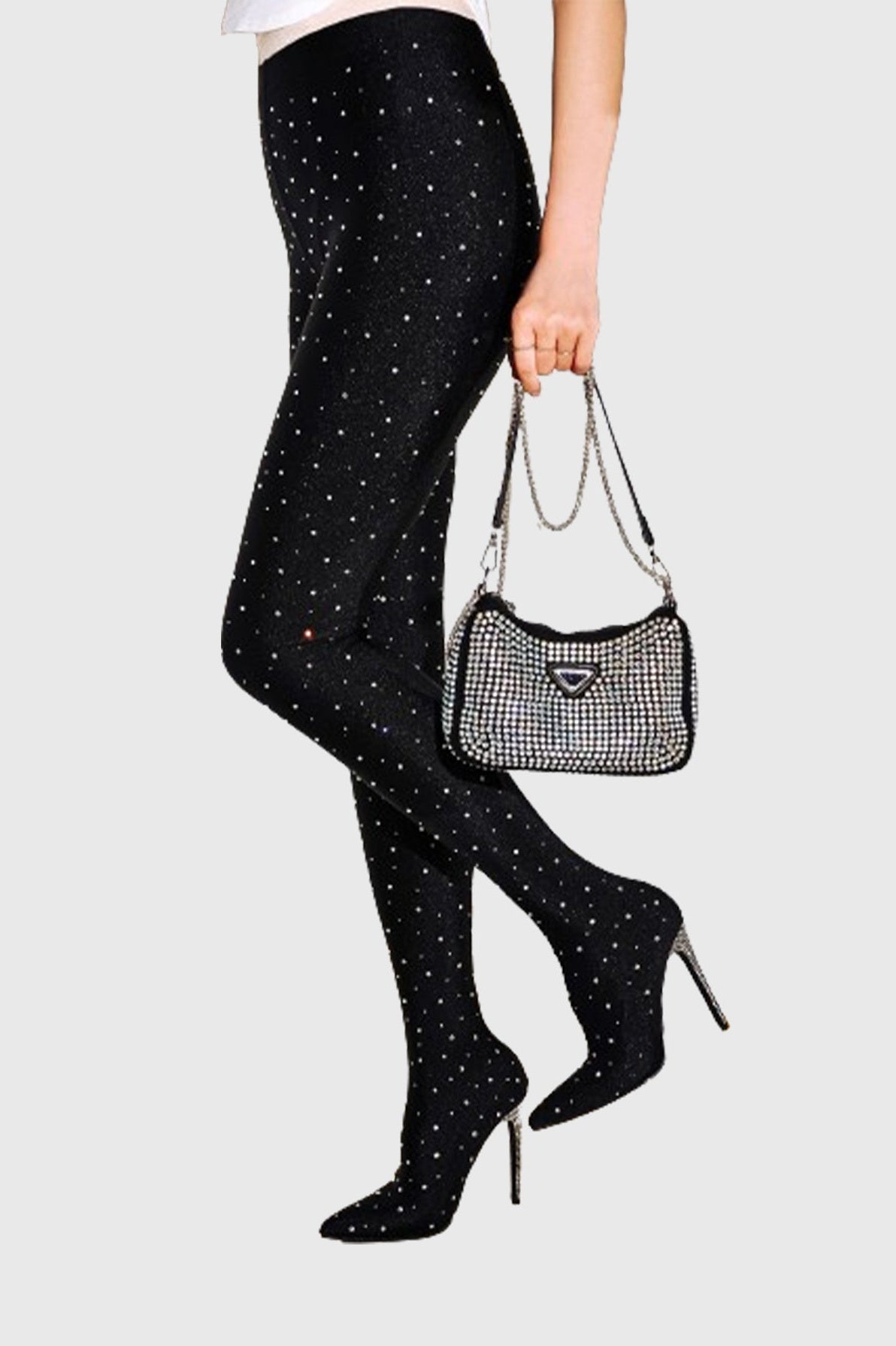 Sagier Rhinestone Legging Boots - Black Flowering Girl