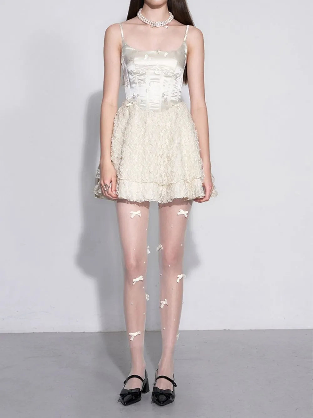 Marjolein White Spaghetti Mini Dress Flowering Girl