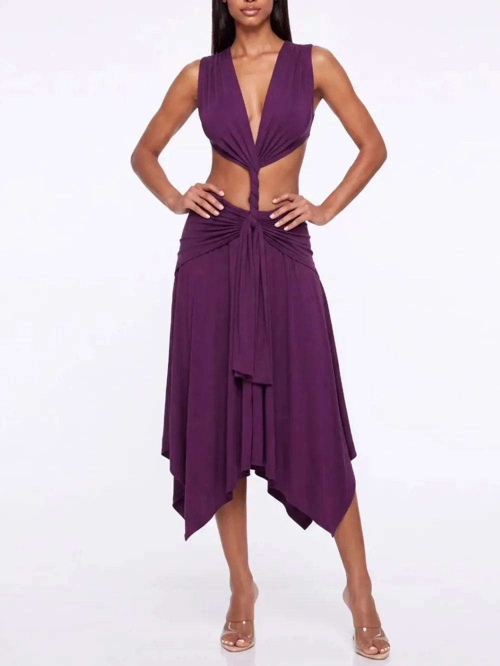 Brontis V Neck Cutout Midi Dress Flowering Girl
