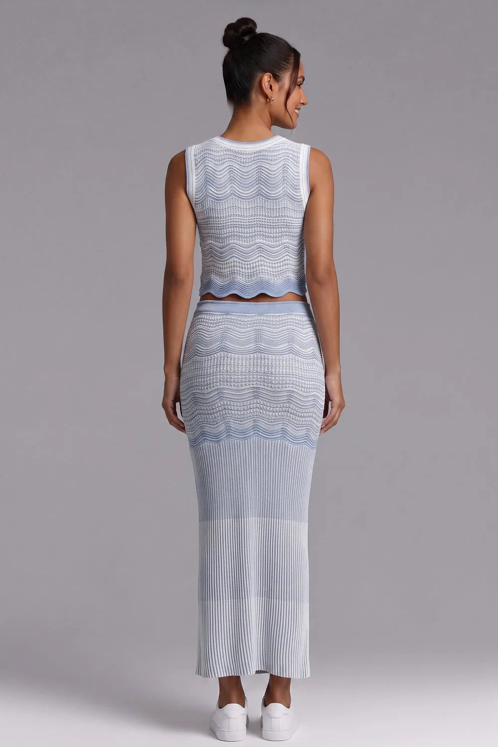 Wavy‑Knit Sleeveless Crop Top & Midi Skirt Two‑Piece Set Flowering Girl