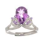 Eléonore Purple Pear Cut Gemstone Sterling Silver Adjustable Ring Flowering Girl