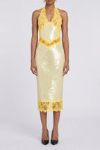 Halter Lace Trim Sequin Midi Dress Flowering Girl