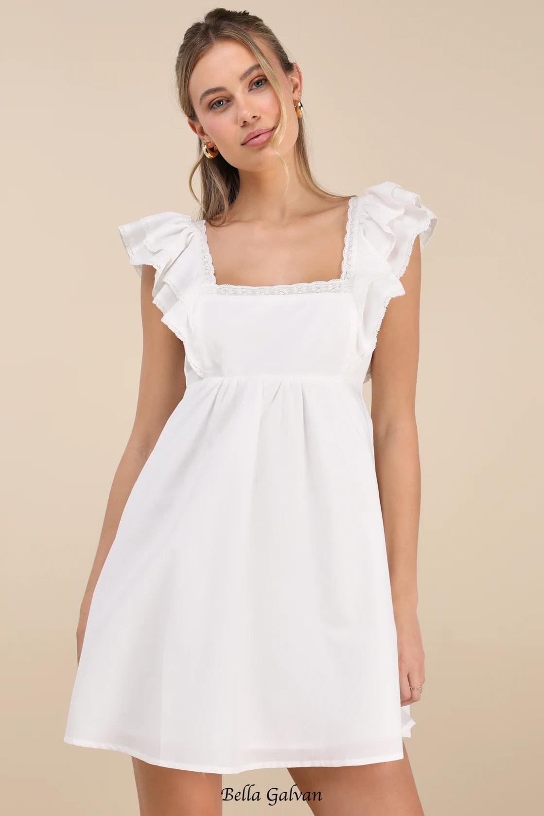 Marvelous Time White Ruffled Mini Dress Flowering Girl