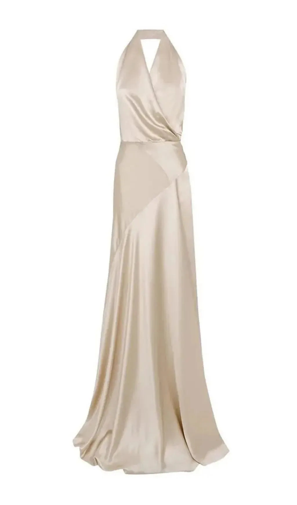 Kay Champagne Crepe Bias-Cut Satin Halter Maxi Dress Flowering Girl
