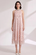 Blush Pink Tulle Mesh A-Line Shift Dress with Floral Embellishment Flowering Girl