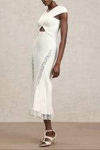 Rcia Sleeveless Lace Hollow Out Bandage Midi Dress Flowering Girl