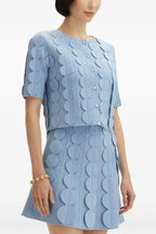 Blue Geometric Circle Pattern Cardigan Skirt Two-Piece Set Flowering Girl