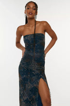 Mesh Strapless Midi Dress Flowering Girl