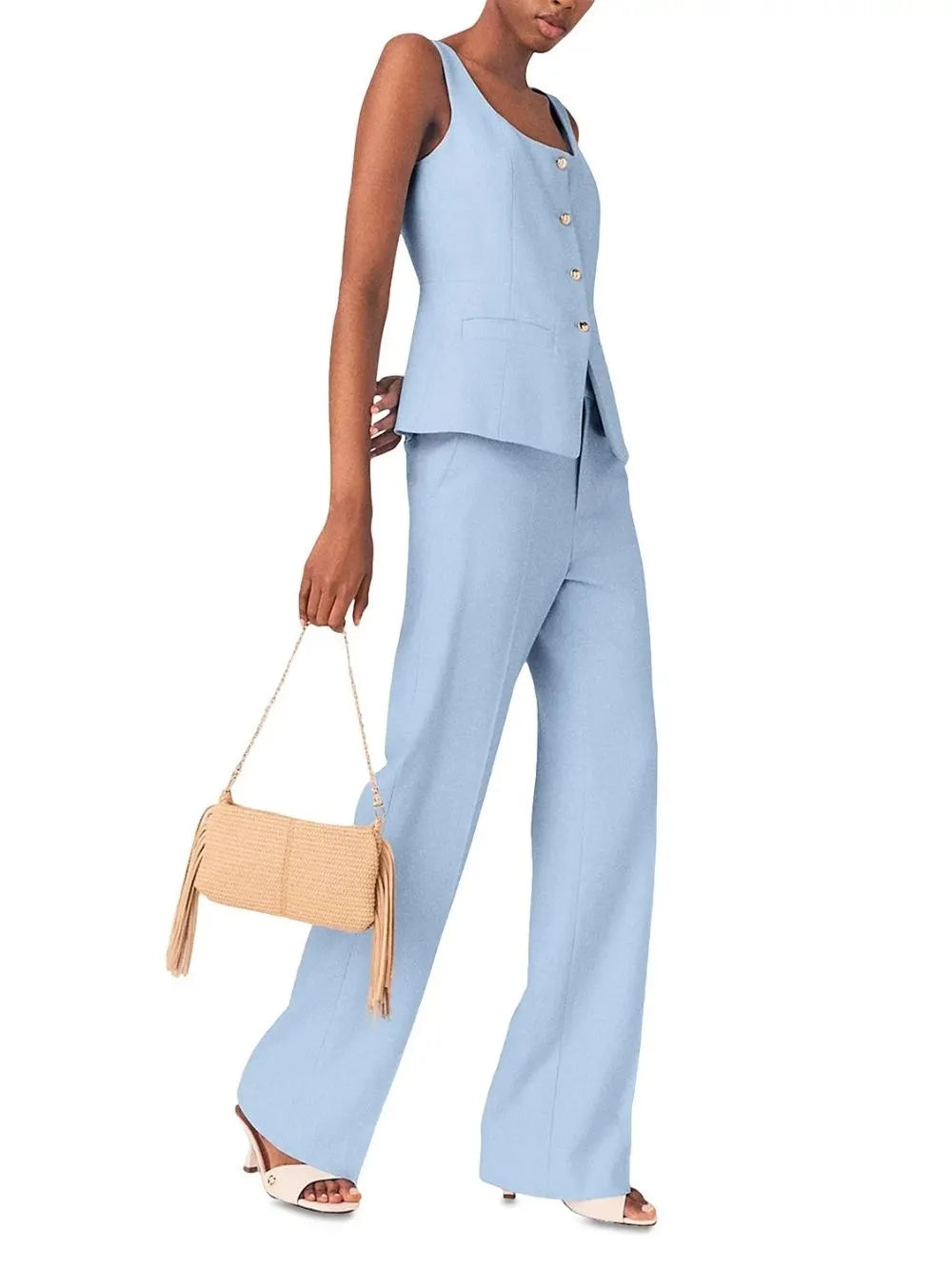 Pigalue Pleated Suit Pants Flowering Girl