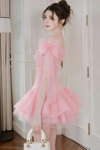 Ellen Off-Shoulder Mesh Tulle Tutu Mini Dress In Pink Flowering Girl