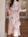 Phoenix Classic V-Neck Floral Printed Tie Dress Flowering Girl