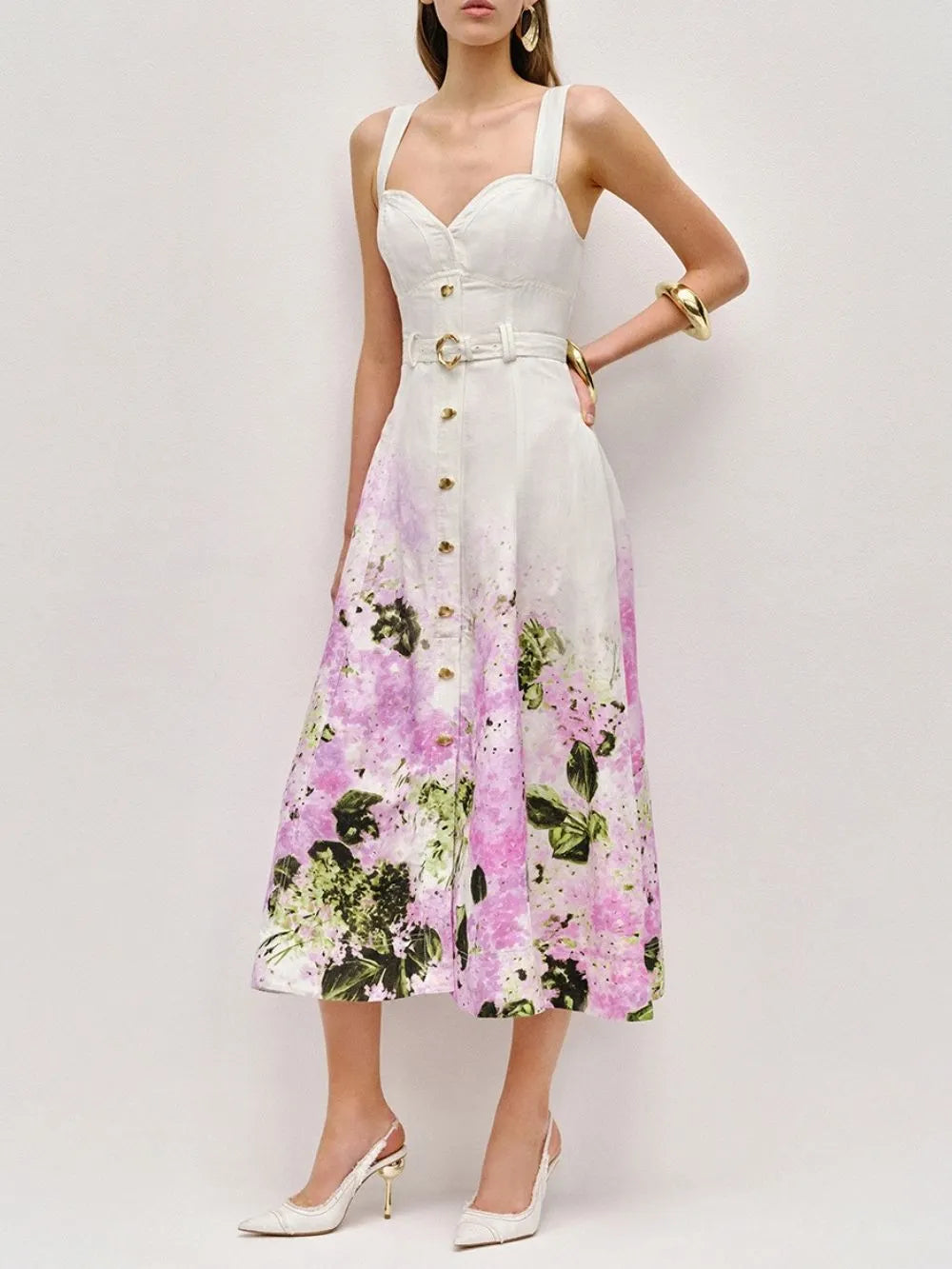 Markita Strappy Printed Midi Dress Flowering Girl