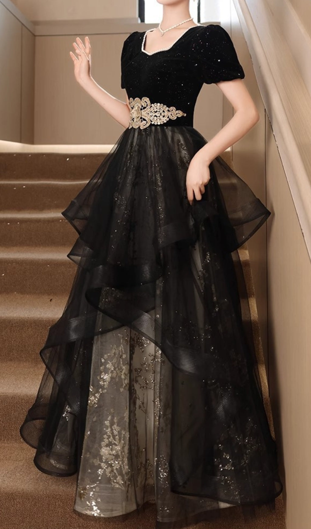 Chisuzu Black Sequin Mesh Maxi Dress Flowering Girl