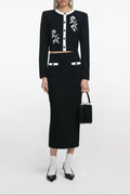Black Floral Textured Knit Jacket Flowering Girl