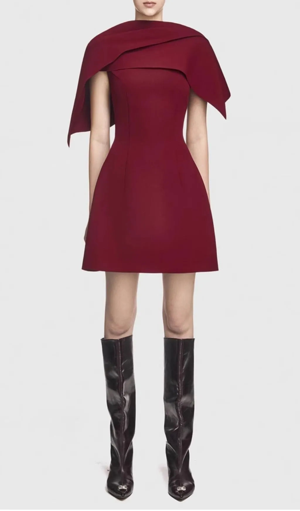 Gainell Wine Irregular Shoulder Mini Dress Flowering Girl