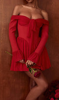 Cale Red Long Sleeve Mini Dress Flowering Girl