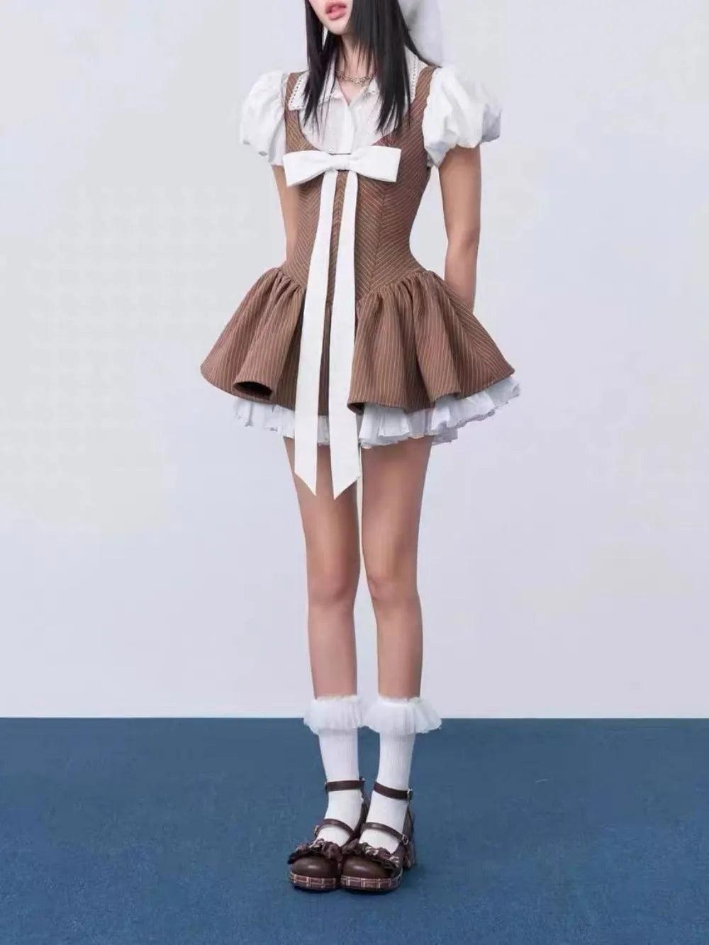 Mayme Puff Sleeve Bow Mini Dress Flowering Girl
