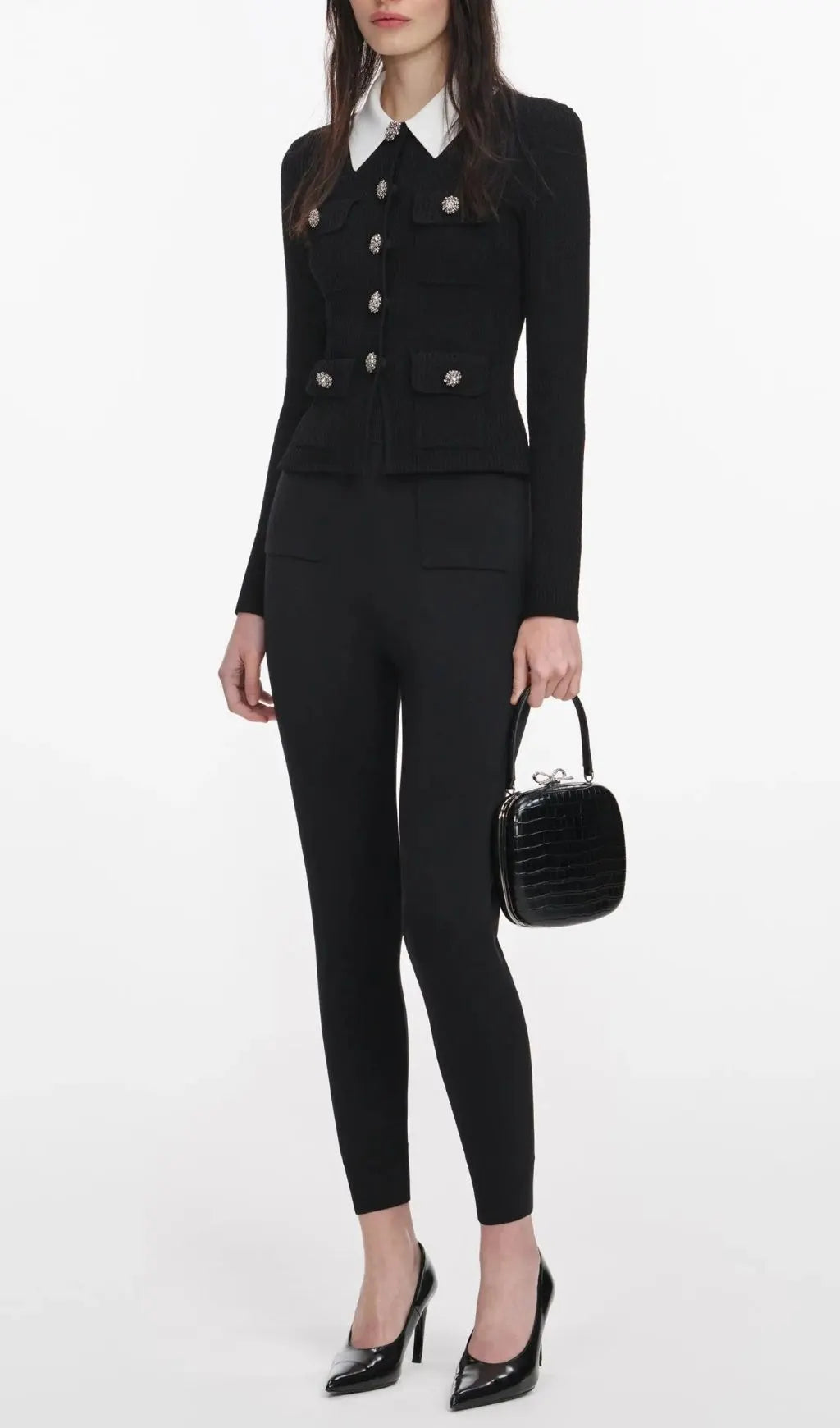 Jocelyn Black 9-Button Embellished Knit Jacket Flowering Girl