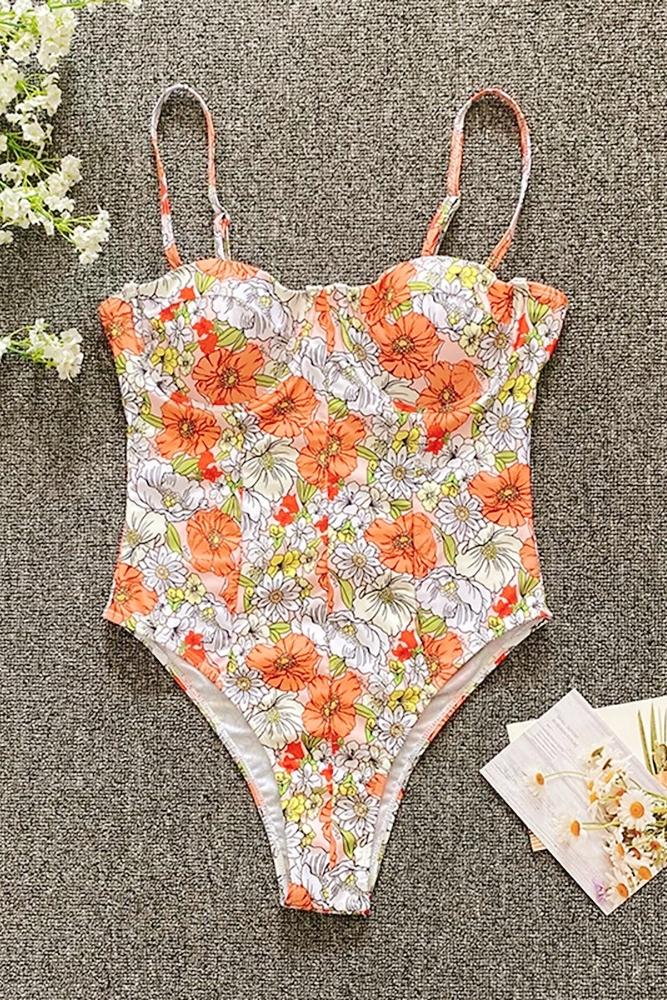 Mois Printed Cutout Swimsuit Flowering Girl