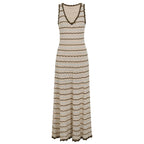 Beige Crochet-Style Knit A-Line Maxi Dress Flowering Girl
