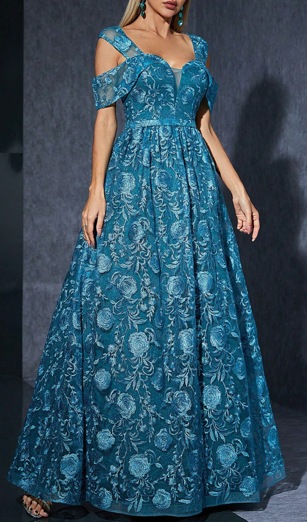 Dione Blue Flower Embroidery Maxi Dress Flowering Girl