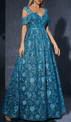 Dione Blue Flower Embroidery Maxi Dress Flowering Girl