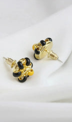 18K Gold Enamel Flower Ear Studs - Black Flowering Girl