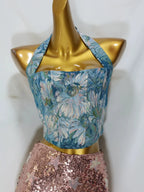 Jacquard Halter Corset Top Flowering Girl