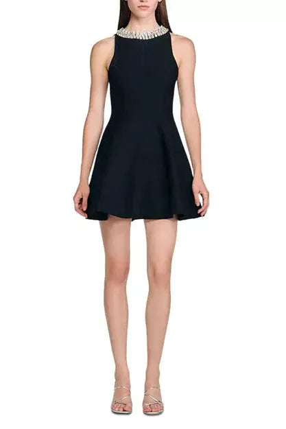 Virginia Pearl Collar Mini Dress In Black Flowering Girl