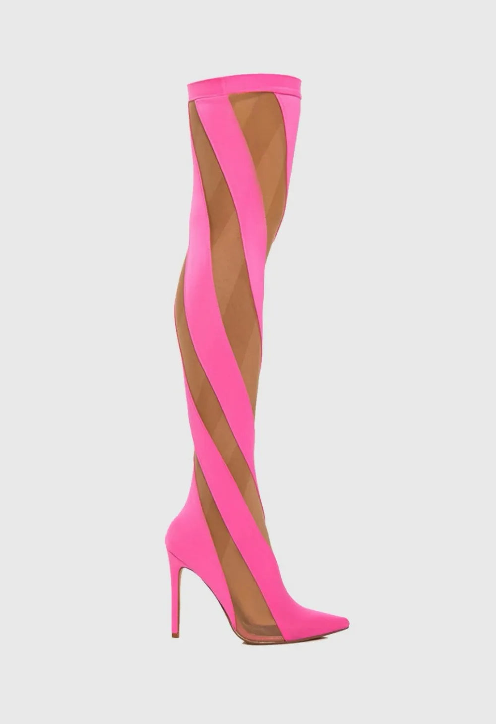 Maeve Stripe Mesh Sock Thigh-high Boots - Pink Flowering Girl