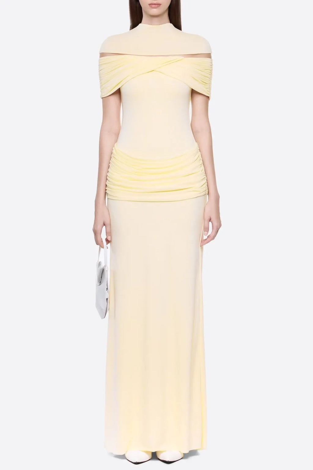 Megan Ruched Knit Patchwork Maxi Dress In Yellow Flowering Girl