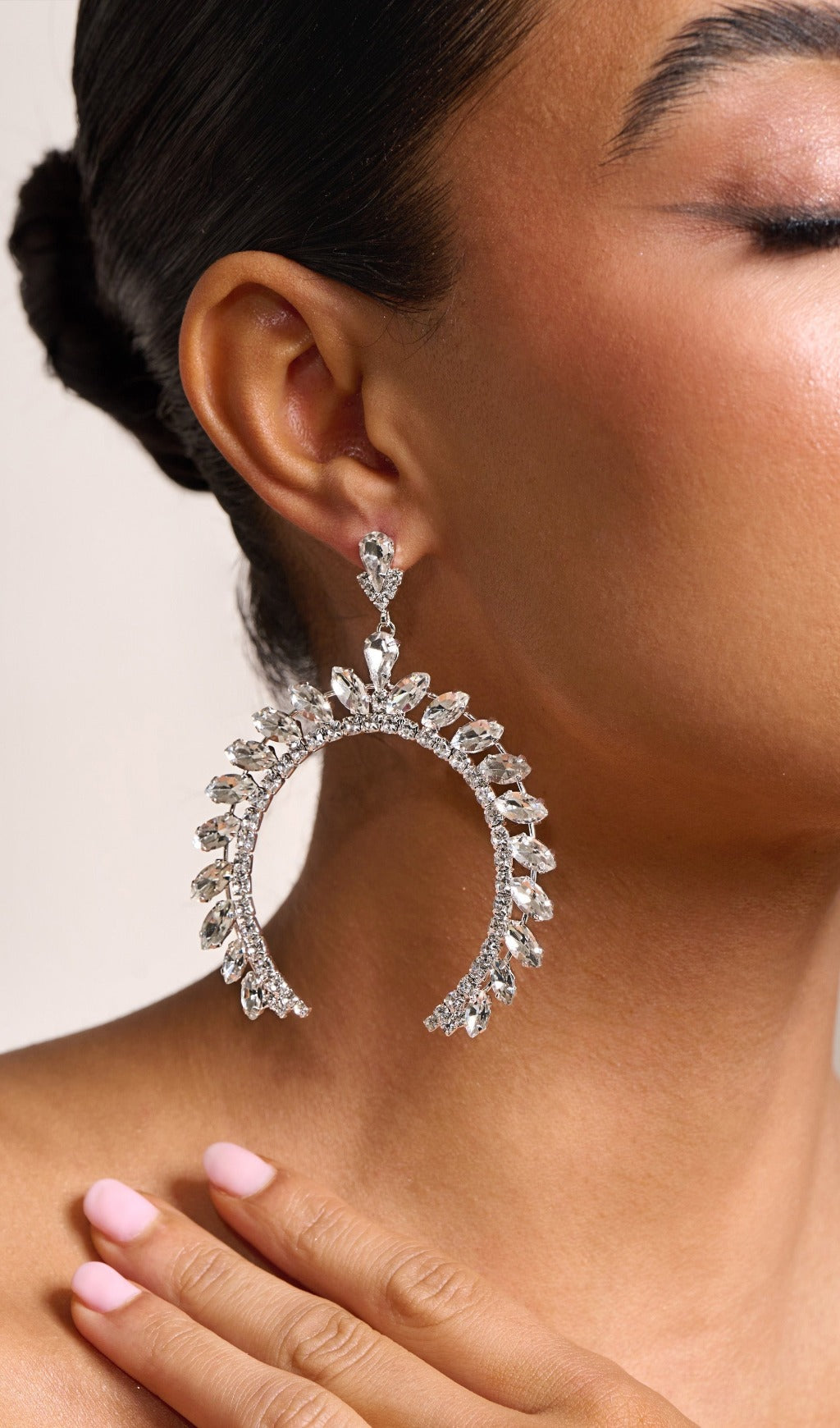 Silver Crystal Arched Shape Drop Earrings Flowering Girl