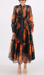 Fumiko Printed Long Sleeve Midi Dress Flowering Girl