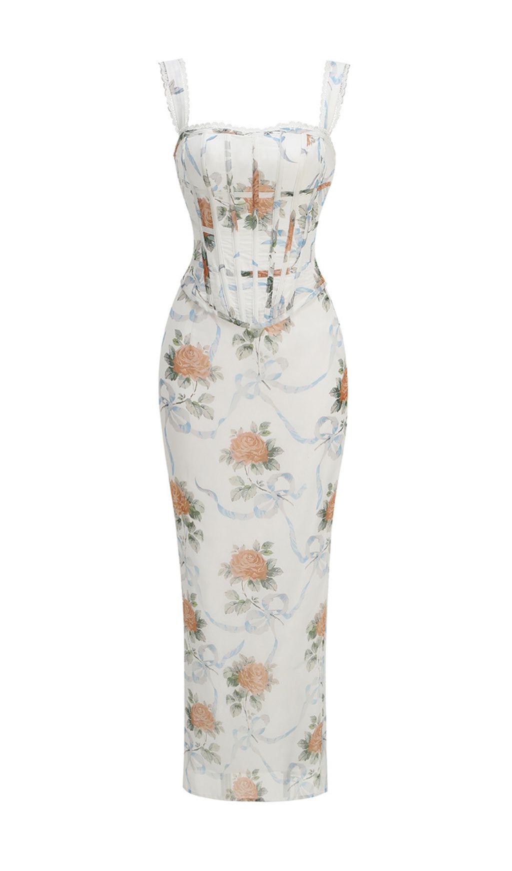 Isabeau Strappy Floral Corset Maxi Dress Flowering Girl