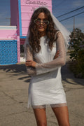 Anna White Rhinestone Mesh Mini Dress Flowering Girl