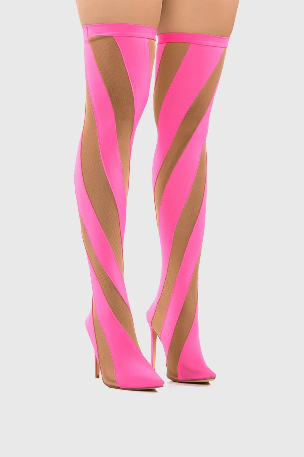 Maeve Stripe Mesh Sock Thigh-high Boots - Pink Flowering Girl