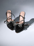 Bow Crystal Satin Heels In Black Flowering Girl