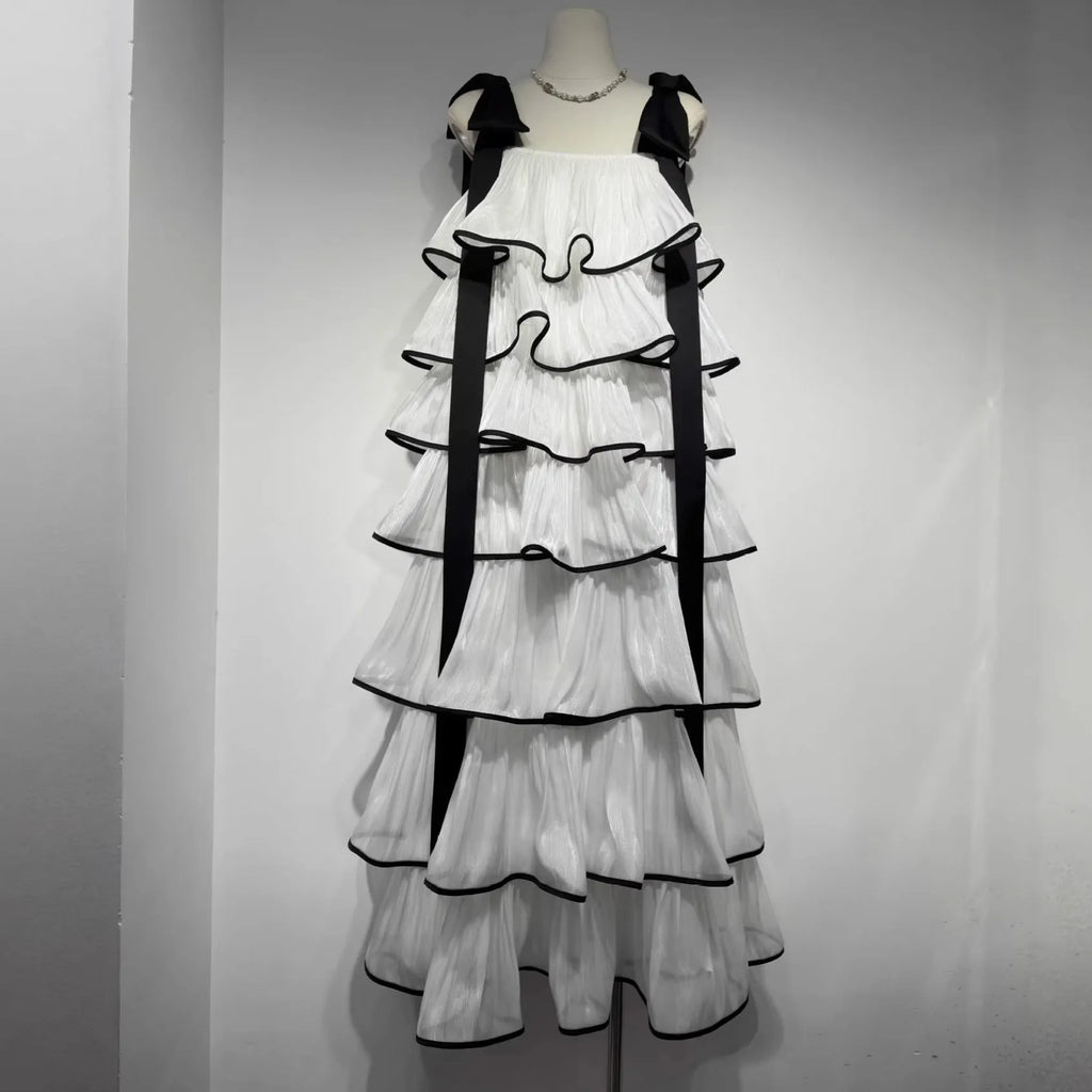 Mandy White Layer Ruffled Maxi Dress With Bows Flowering Girl