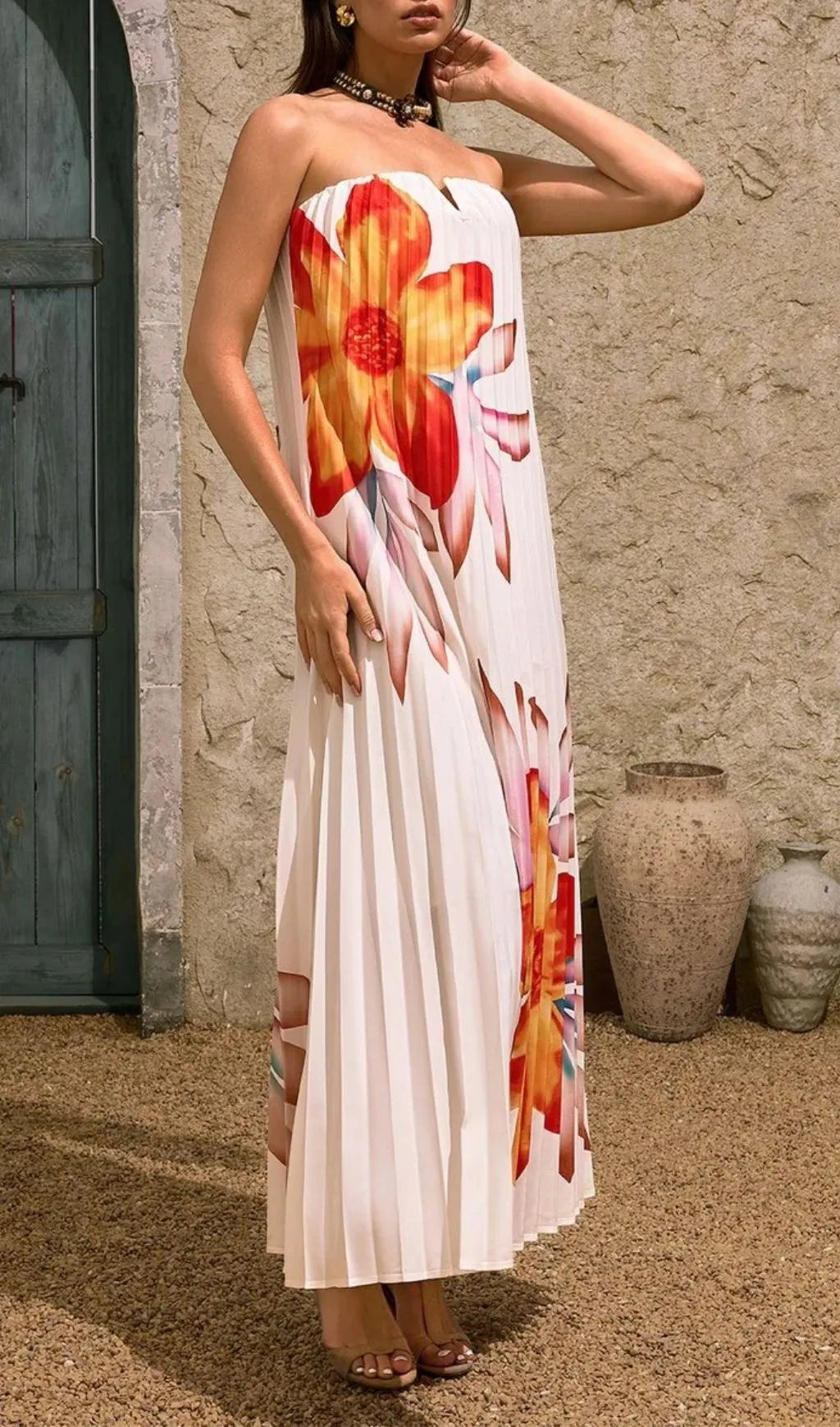 Devlin Strapless Floral Pleated Maxi Dress Flowering Girl