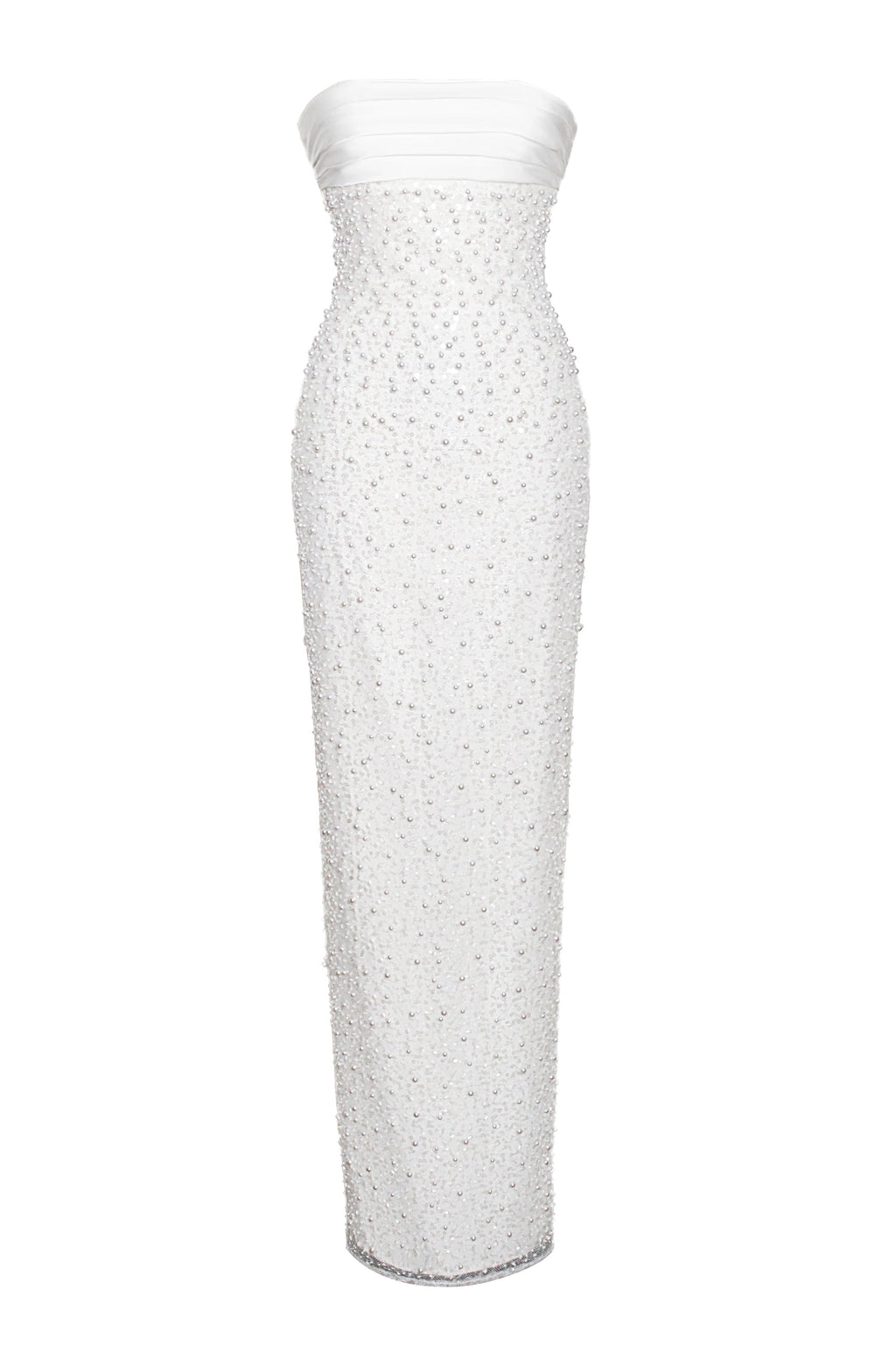 White Satin Sequin Pearls Beaded Maxi Dress Flowering Girl