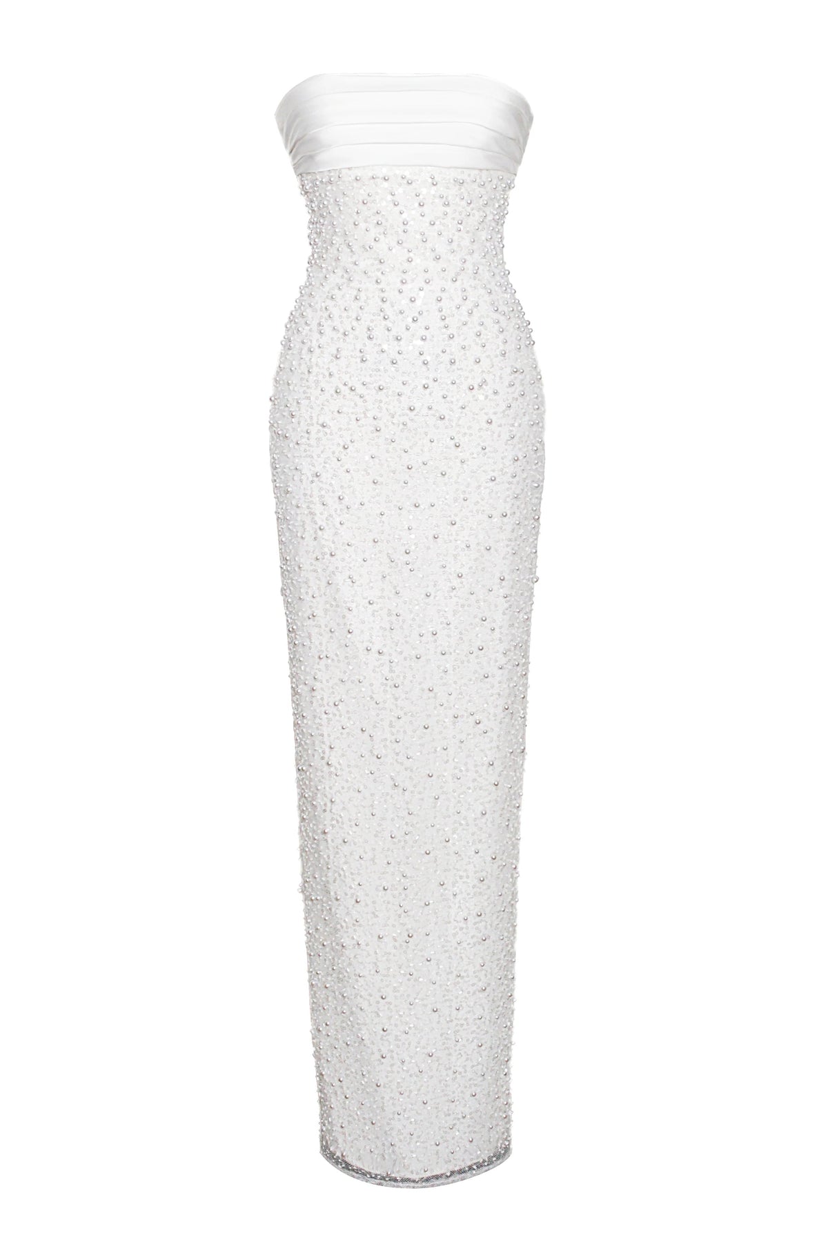 White Satin Sequin Pearls Beaded Maxi Dress Flowering Girl