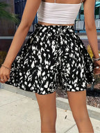 Printed Wide-Leg Drawstring Shorts — Stylish & Elegant Vacation Beach Skort Flowering Girl