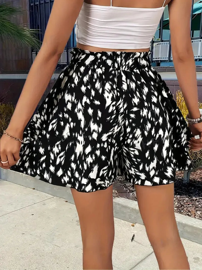 Printed Wide-Leg Drawstring Shorts — Stylish & Elegant Vacation Beach Skort Flowering Girl