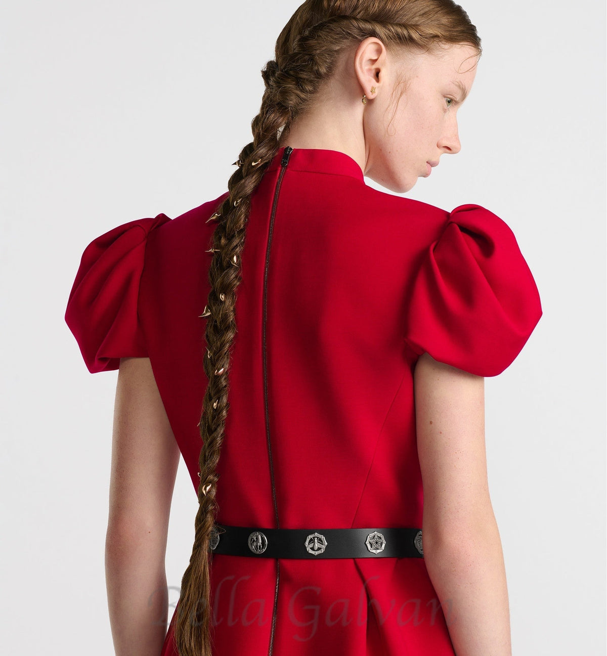 puff sleeve pleated mini dress in red (without black belt) Flowering Girl