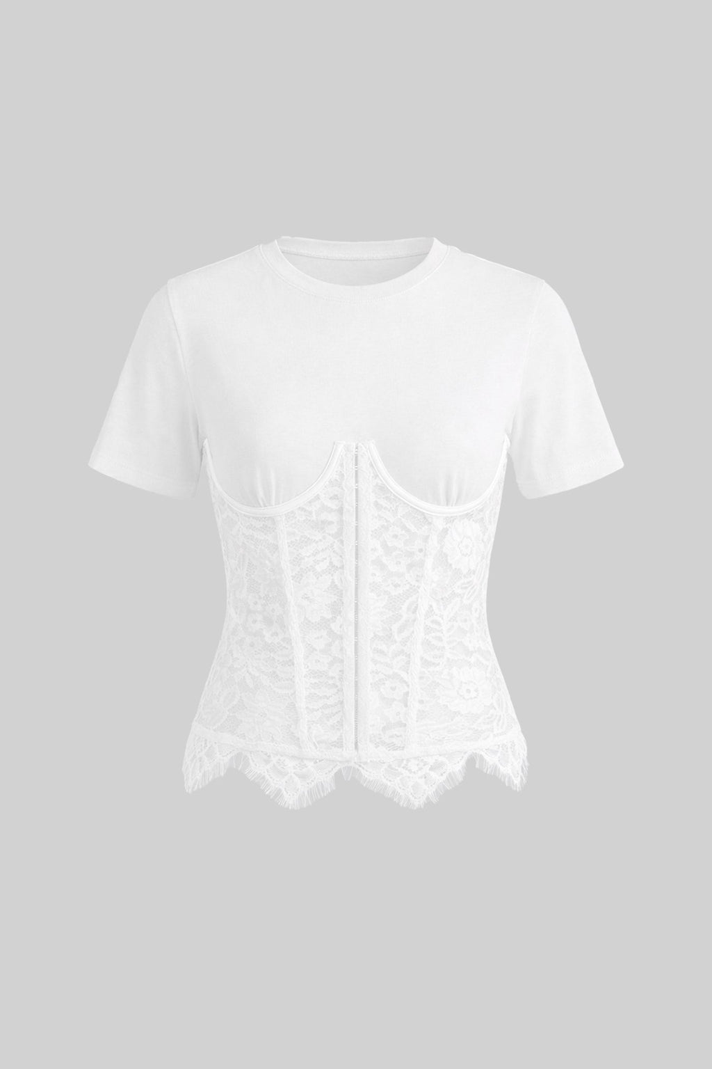 White Spliced Floral Lace Corset Short Sleeve T-shirt Flowering Girl